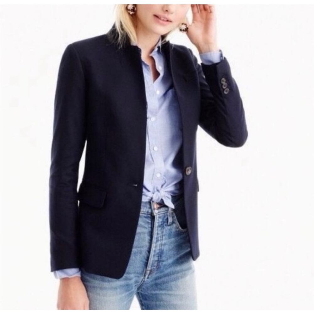 J.Crew‎ Black Preppy Academia Wool Flannel Parke Blazer Size 2 Style J5627